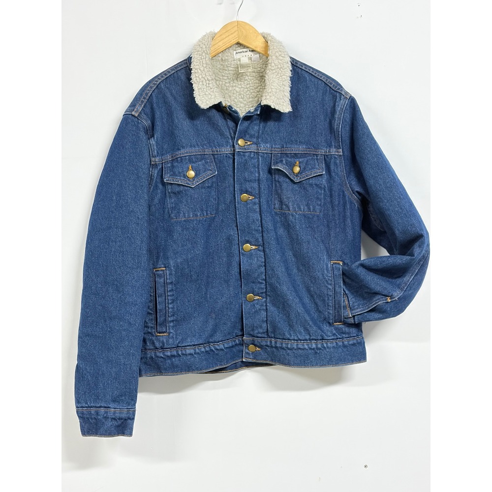 American Apparel Sherpa Lined Denim Trucker Jacket Mens M Blue USA Made